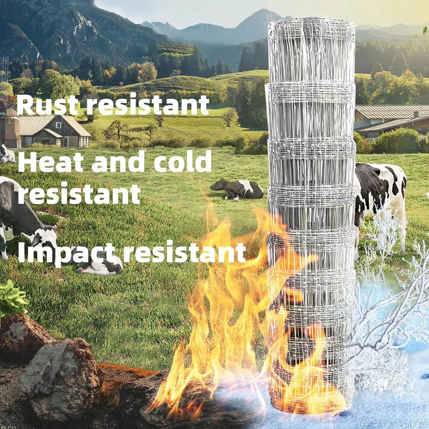 سياج حقل مجلفن عالي التحمل، 4 أقدام × 100 قدم مع شبكة مختلفة للحديقة وغلاف الحيوانات