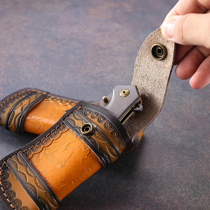 البني أضعاف سكين غمد أداة مصباح يدوي حزام حلقة حامل حافظة جلدية غمد جيب هانت مخيم معدات حمل في الهواء الطلق #4