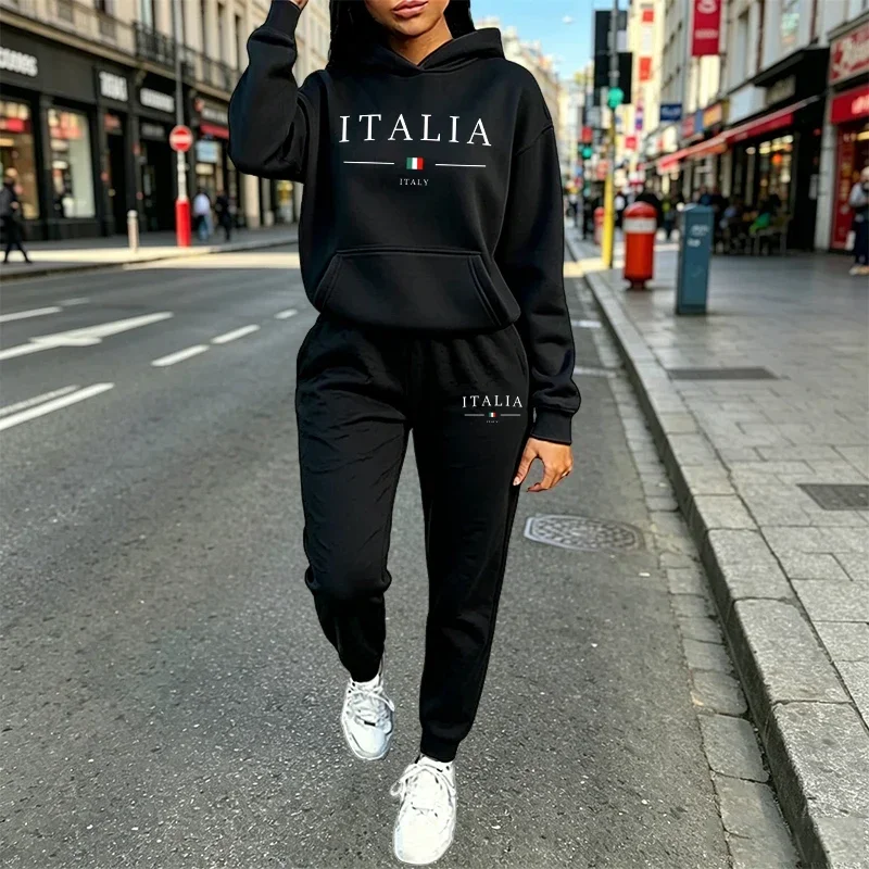 Women's Outfits Printing Casual Hooded Sweatshirt Suit Outdoors Sports Jogging Clothing Autumn Winter Fashion Woman Pants Sets