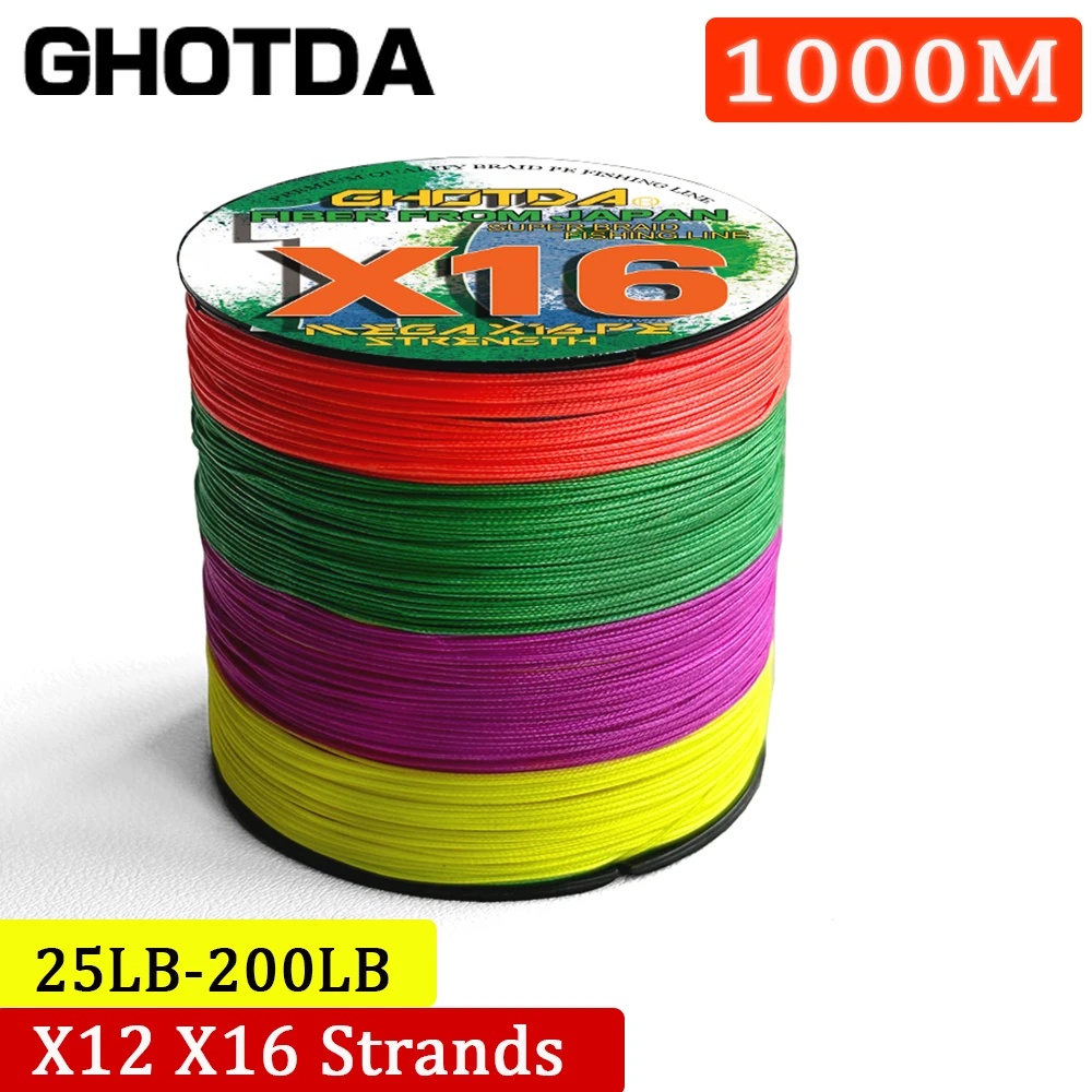 

GHOTDA Upgrade 25-200LB 12/16 Braided Fishing Line Multifilament Cord High Stength PE Main Line Pesca 1000M Saltwater Fishing