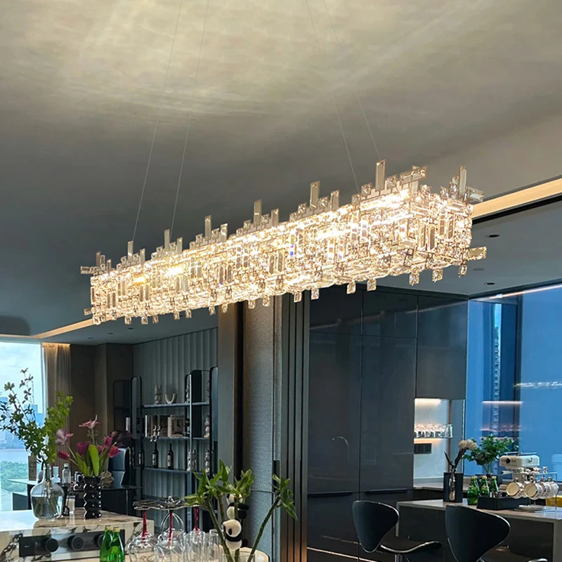 

Italian light luxury crystal dining room chandelier new villa island counter bar lamp high-end luxury dining room lamp