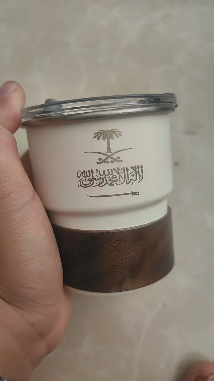 Custom Saudi Arabia Flag Logo Stainless Steel Cup Portable Beer Mug with Lid Wood 300ml Outdoor Camping Coffee Mug