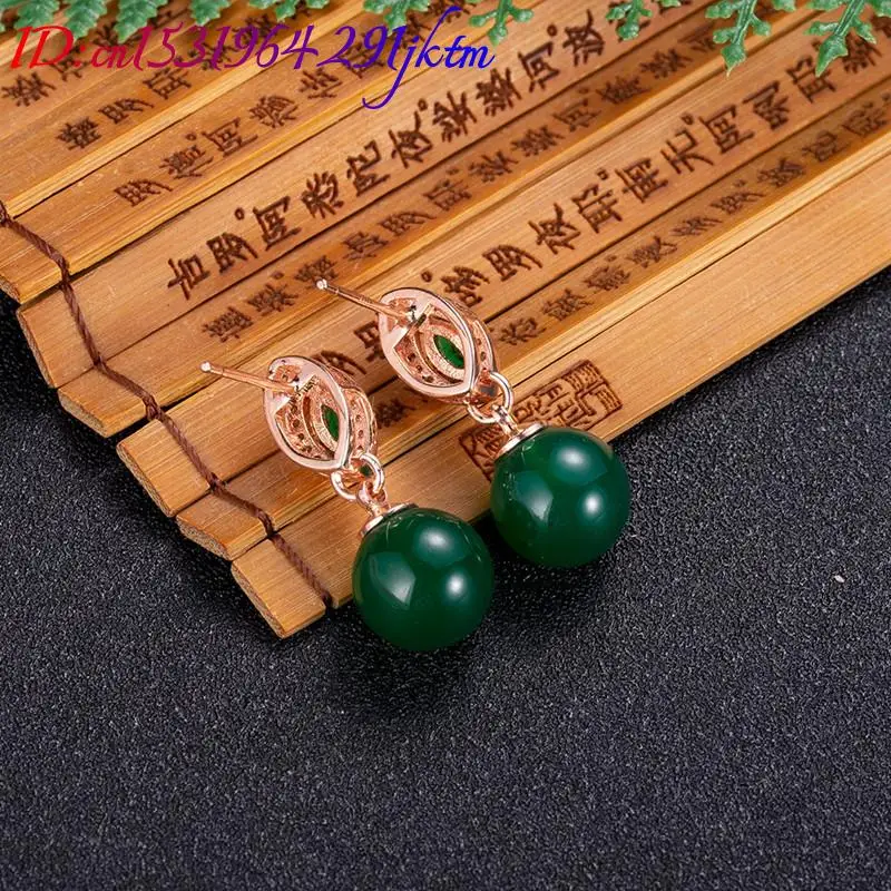 Natural Jade Bead Earrings Fashion Accessories Carved Gemstone Real Jewelry Ear Stud Rose Gold Plated Luxury Stone - view 4