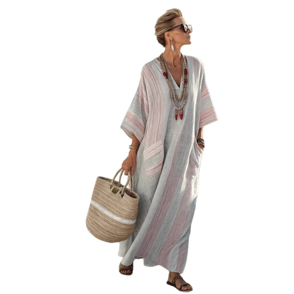 حمام الشاطئ خروج امرأة 2025 كيب لملابس السباحة يغطي ملابس الصيف بوهو فساتين أنيقة فضفاضة مع كم صيدا دي برايا #5