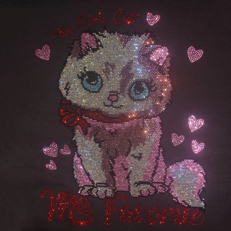 High-quality diamond DIY rhinestone creative cartoon cat case ironing on sweaters, T-shirts, sweatshirts, denim jackets
