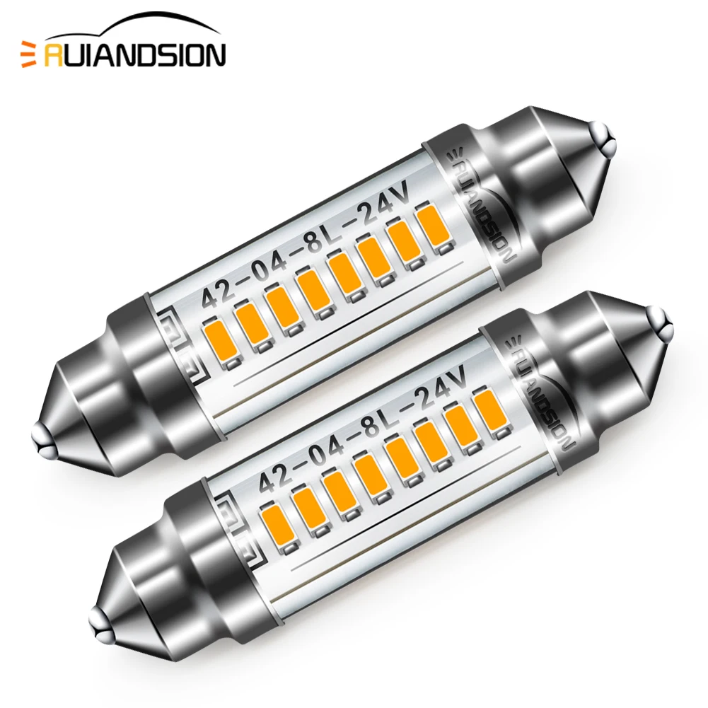 

2Pcs Error Free Canbus 42MM Festoon LED For Car Interior Reading Dome Light White DC24V 4300K Fit Truck License Plate Trunk Lamp