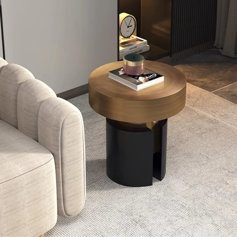 sofa side table, stainless steel bronze small apartment sofa side table, hotel homestay round minimalist coffee table