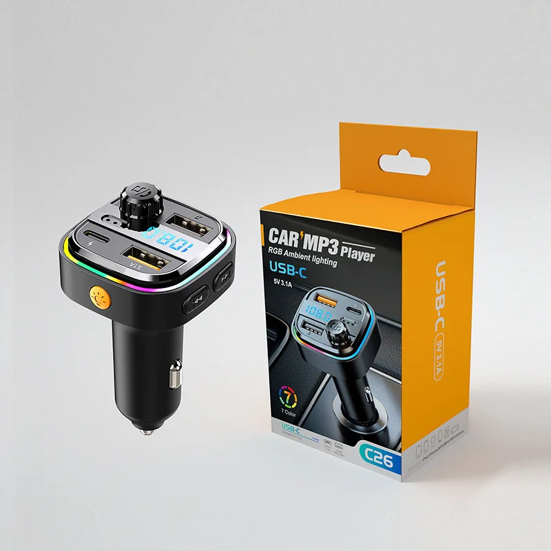 

C26 Dual USB Type-C Bluetooth Car FM Transmitter Hands-free Wireless Speaker MP3 Player Charger 3.1A Car Fast Charger
