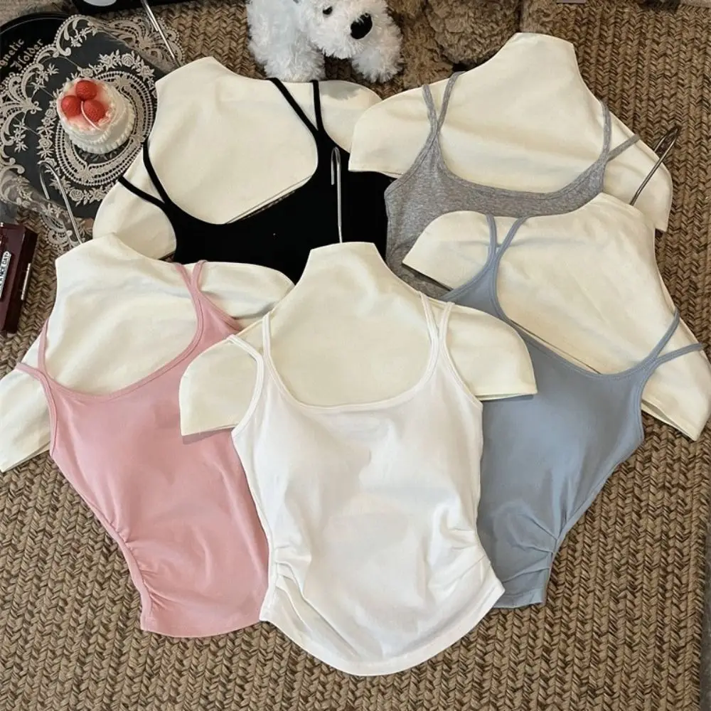 Sweet Sleeveless Tie Back Camisole Top Slim With Padded Cups Camisole Underwear Fitted Tops Daily Use