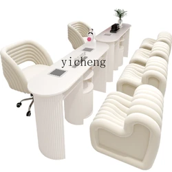 ZC Cream Style Nail Table and Chair Set Combination Embedded High-Power Vacuum Cleaner No Leakage Gray Nail Table and Chair