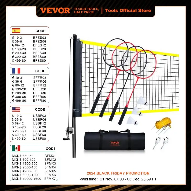 VEVOR Badminton Net Set Outdoor Backyard Beach Park Badminton Net Portable Badminton Equipment Set Adults Kids Badminton Net