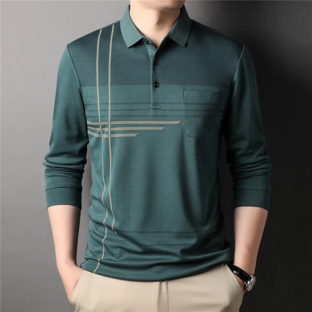 

Brand Striped Polo-Shirt Men Clothes Spring New Arrival Classic Long Sleeve T-Shirt Homme Business Casual Tops Z5144