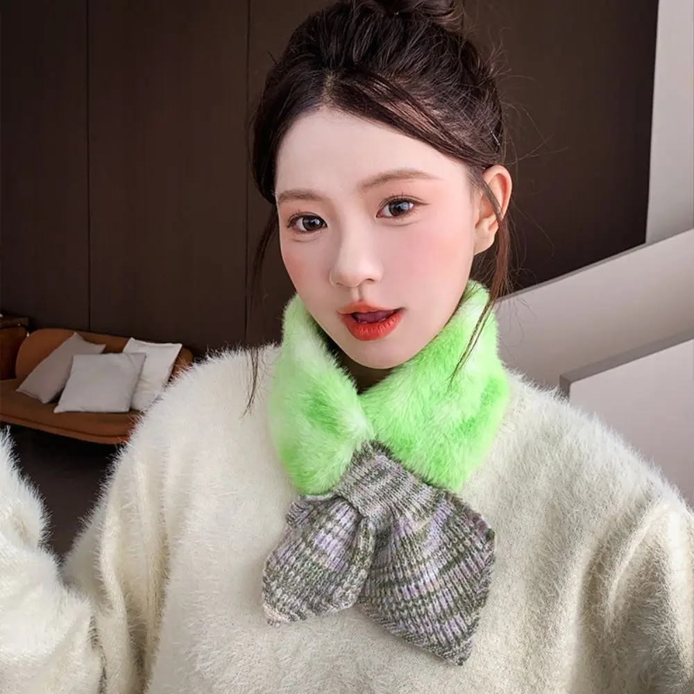 New Faux Fur Faux Fur Scarf Cross Tie Slip-On Closure Neck Warmer Knitted Fabric Soft Texture Wrist Cuff for Girls and Women