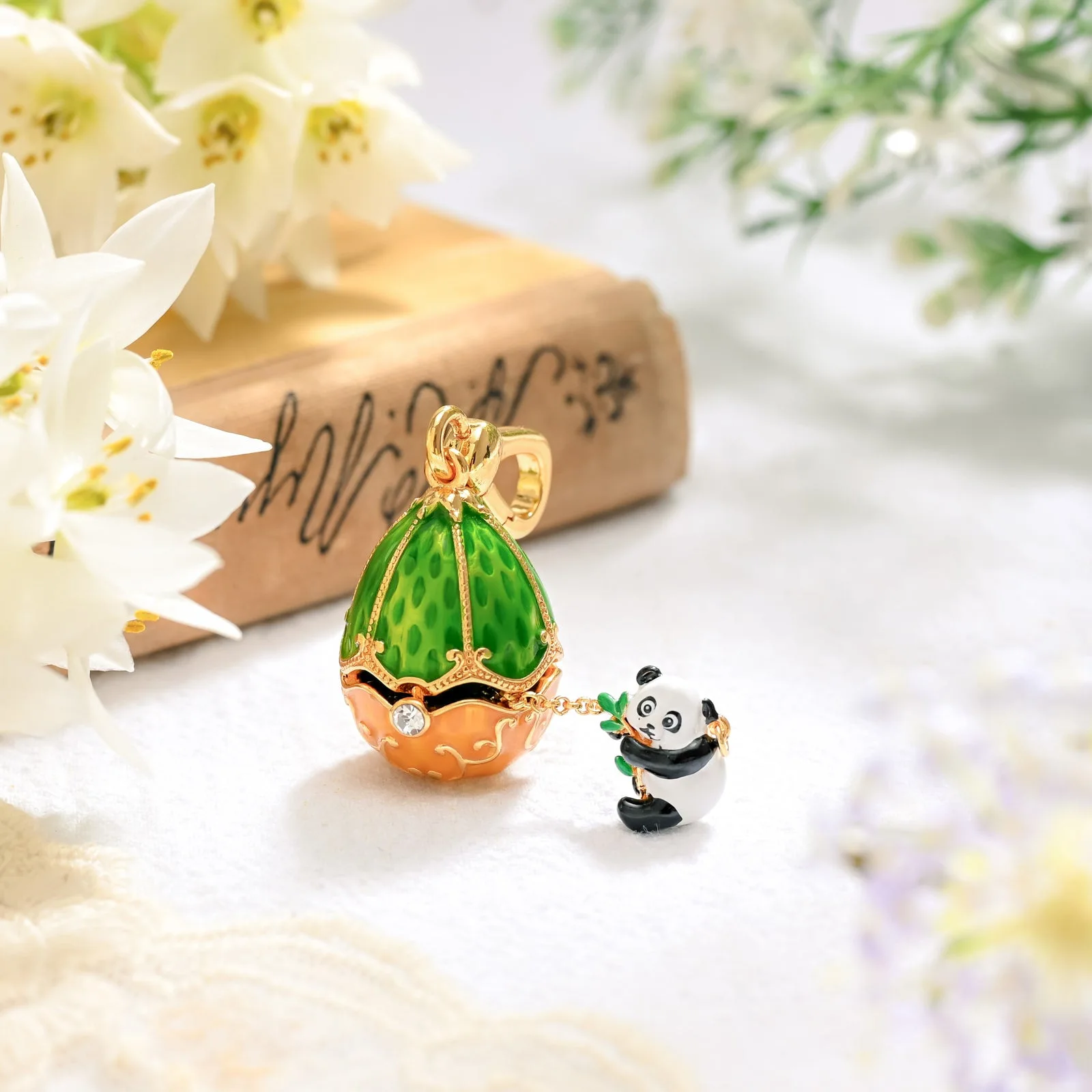 Cute Enamel Openable Russian Egg Pendant Necklace Panda Squirrel Chinese Forest Animal Jewelry Gift For Women Girls Daily Wear