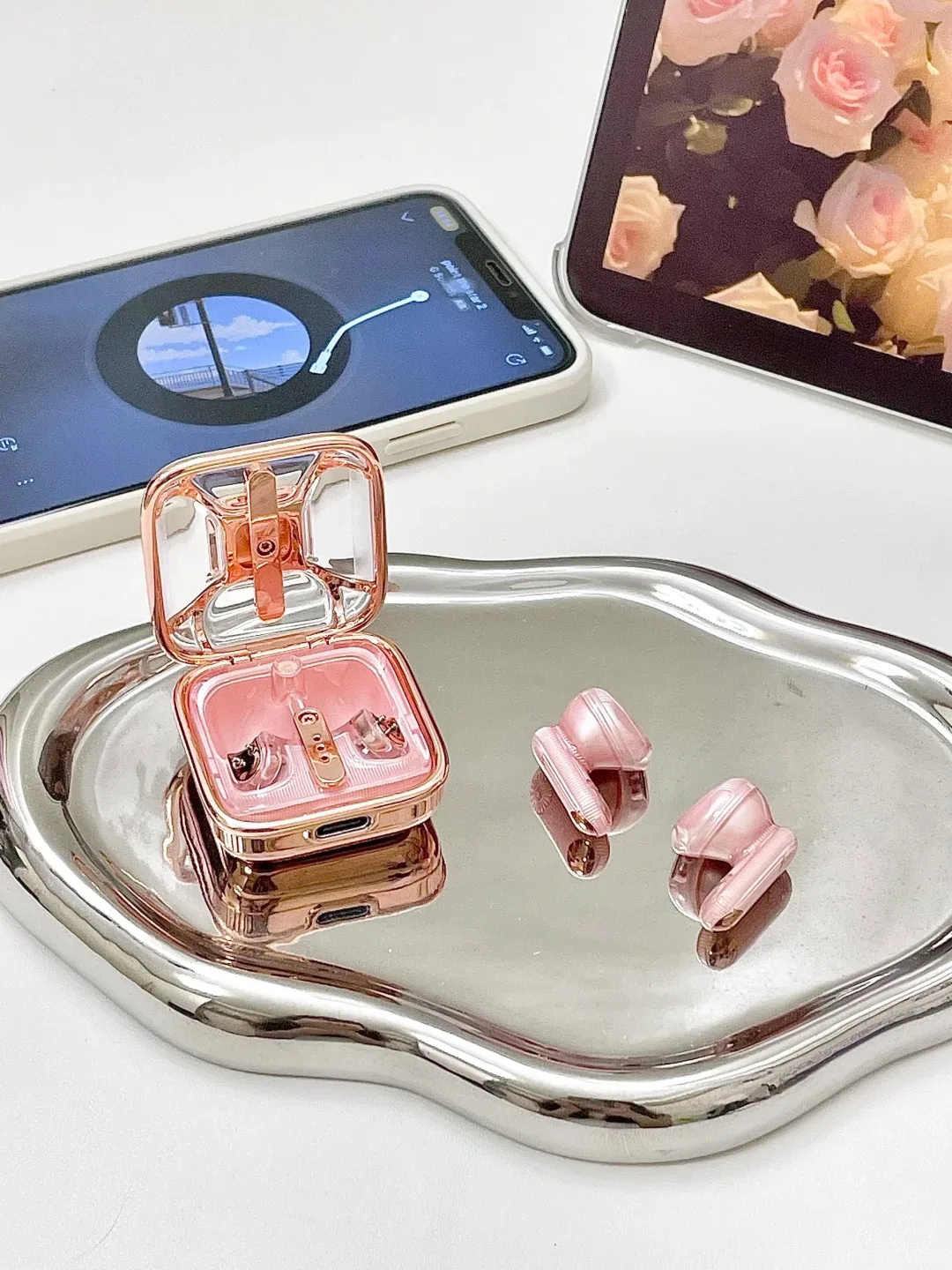 Divoom Spark Air Bluetooth Earphones Pink Gold Translucent Low Latency Wireless Headphone Girl Valentine's gift