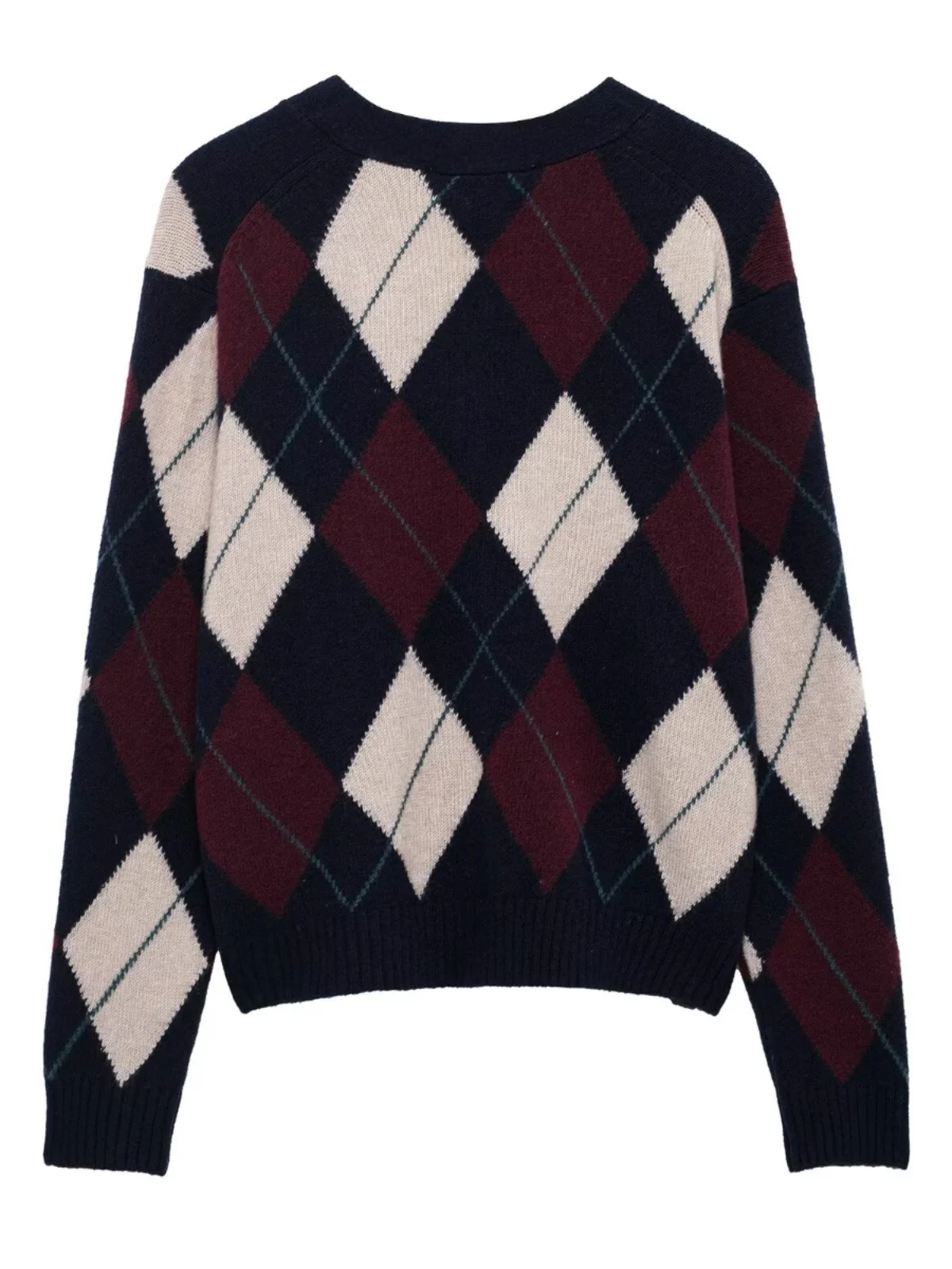 

Winter Women's Knitted Mixed Long Sve V-Ne Coat Diamond Pattern Button-Up Casual Outerwear Comfortable Fit Faionable