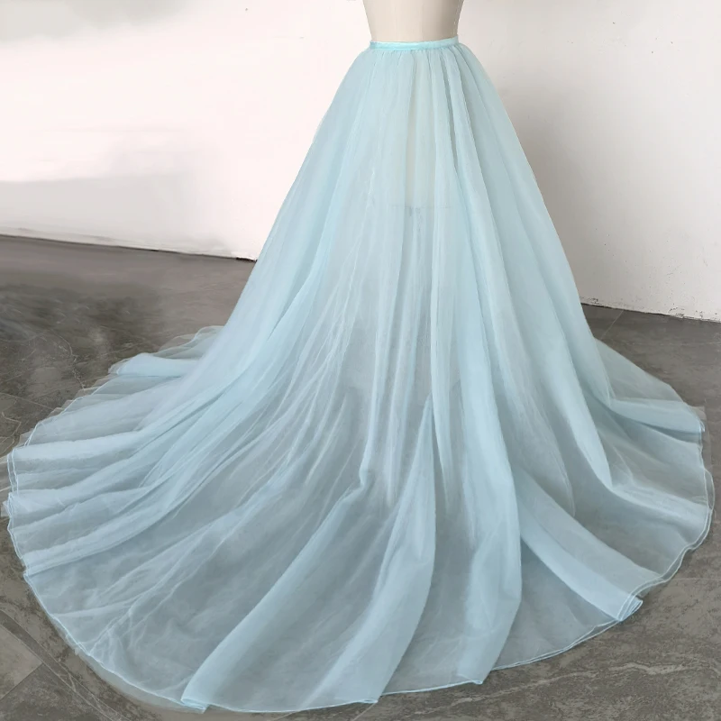 Blue Tulle Wedding Detachable Train Removable Overskirt for Formal Party Dresses Waistband Bridal Skirts Front Open Customized