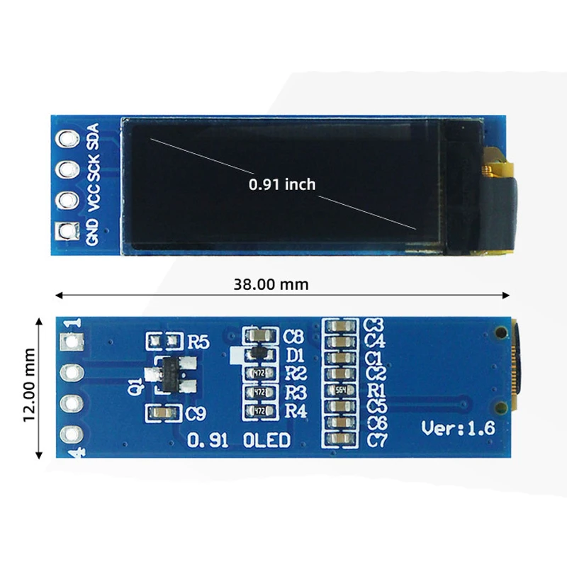 0.91 Inch OLED Display Module 128x32 SSD1306 I2C Screen 4 Pin Compatible with Arduino Raspberry Pi Home Office Setup Essentials