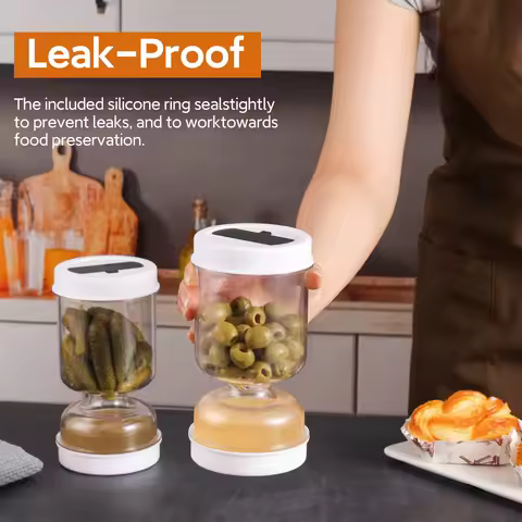 New Olive and Pickle Strainer Jar, Olive Container Hourglass Jar with Strainer Flip Pickle Container for Airtight Food Storage