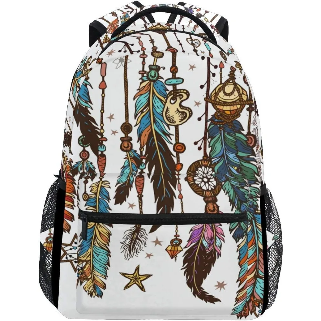 

Feathers And Crystals In Aztec Style Stylish Large Backpack Personalized Laptop iPad Tablet Travel School Bag with Multiple
