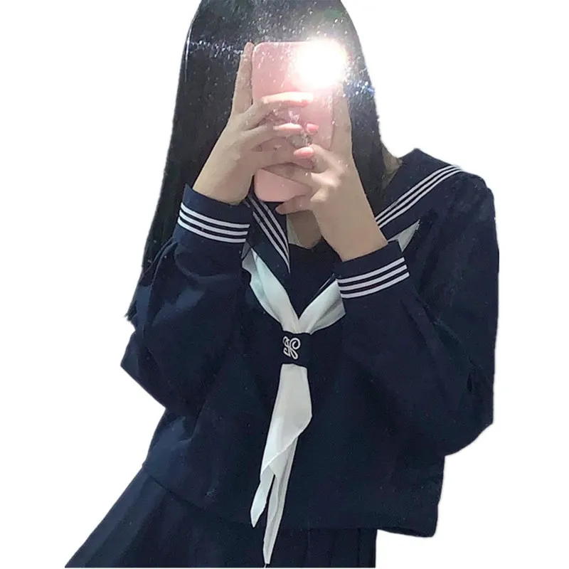 Kanamisan's College JK Uniform-Set, Basic-Stil, Marineblau, Matrosenanzug, Cosplay-Kostüme, Faltenrock, Herbst und Winter