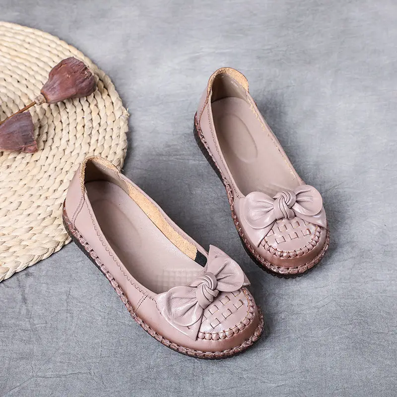 Fashion New Spring Women Loafers Ladies Genuine Leather Soft Moccasin Woman Retro Butterfly-know Flower Summer Ballet Flats