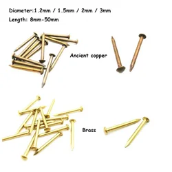 25/50/100pcs Brass Bronze Dia=1.2-3mm L=8-55mm Iron Small Mini Round Head Nail Tack for Jewelry Box Hinge