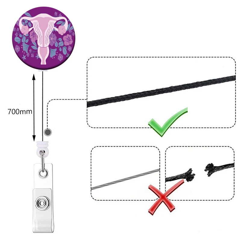 Uterus Retractable Badge Holder Reel Clip Women Print Nurse Exhibition Card Holders Woman Doctor Hystera ID Card Chain Clips