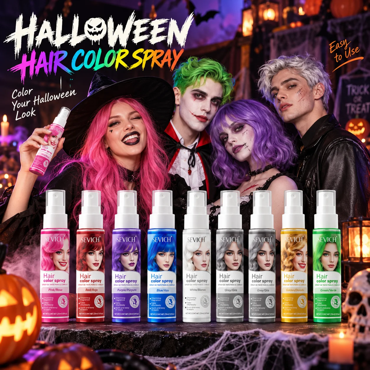 Washable Temporary Hair Color Spray 30ml 8 Colors Quick Dry Hair Dye for DIY Halloween Cosplay Party Festival One-Time Styling