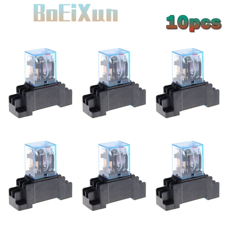 

10Pcs 12V 24V DC 110V 220V AC Coil Power Relay LY2NJ DPDT 8 Pin HH62P JQX-13F With Socket Base OK