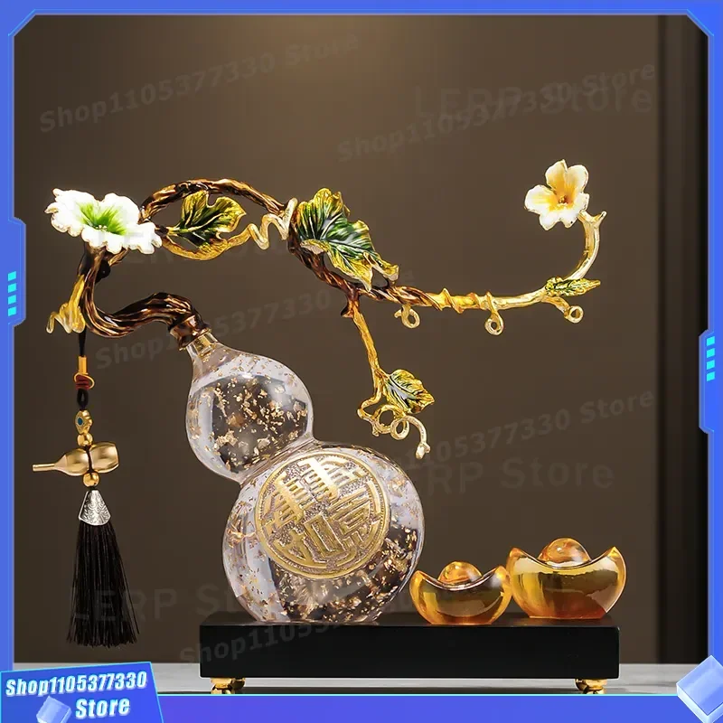 Luxury Gold Foil Enamel Gourd Ornament for Living Room TV Cabinet Decor Wealth Attracting Housewarming Gift High End Home