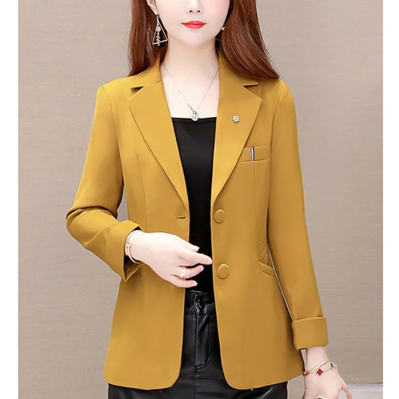 Blazer elegante de Color liso para mujer, chaqueta informal de gran tamaño con bolsillos, combina con todo, para oficina, novedad de otoño, 2023