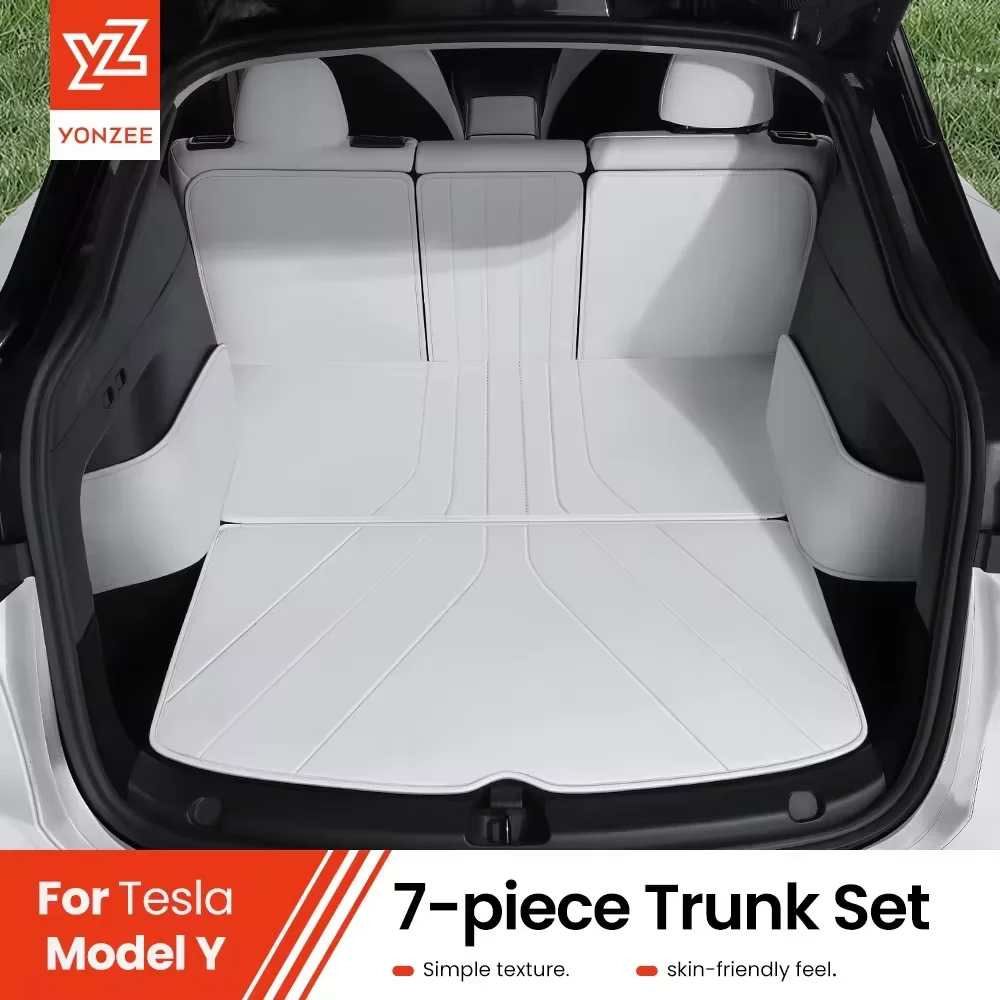YZ For Tesla Model Y Juniper 2021-2025 Leather Trunk Mats Fully Surrounded Waterproof Non-Slip Liner...