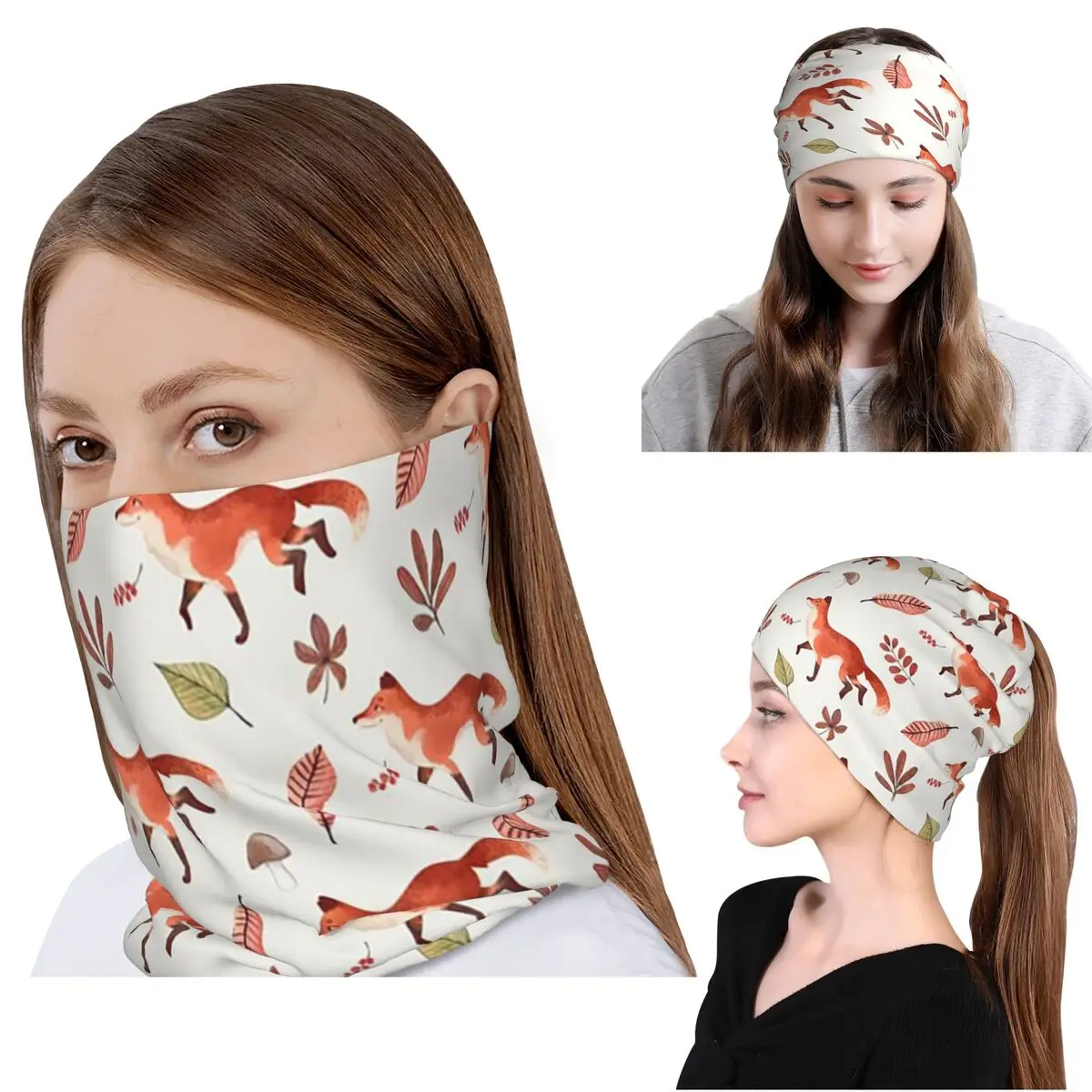 

Fall Fox Watercolor Pattern Bandana Neck Cover Wrap Mask Scarf Multi-use Cycling Scarf Beanies Hat Unisex Adult Windproof