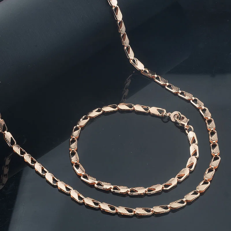 Fashion 3 Style Men Necklace Womens 585 Rose Gold Color Curb Heart Bracelet Set Jewelry