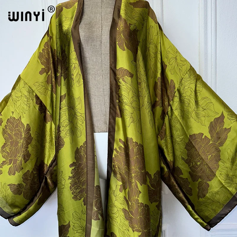 WINYI África boho estampado kimonos vestidos largos para mujer cárdigans trajes de playa caftán playa cubrir vestido de noche maxi abrigo