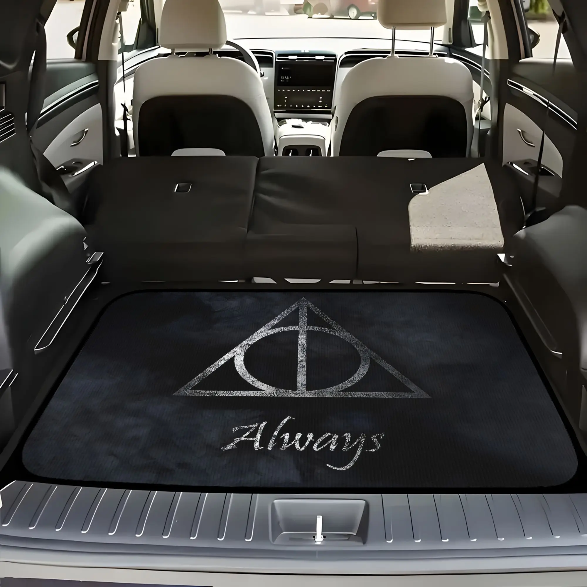 WB Logo Trunk Mat - Officially Licensed Car Cargo Liner With Iconic Inverted Triangular Emblem & 