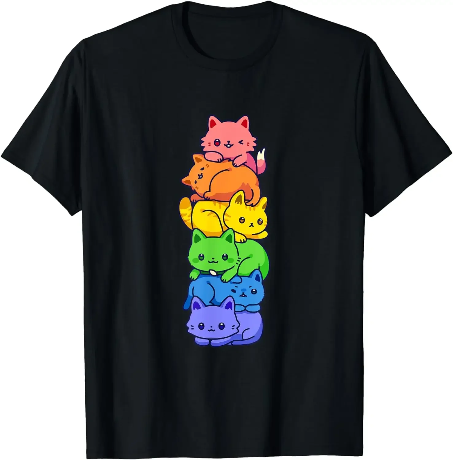 Gay Pride Cat LGBT Kawaii Cats Pile Cute Anime Rainbow Flag T-Shirt  Y2k Top  Women Clothes  Ropa Mujer