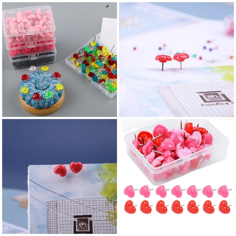 100 шт., канцелярские кнопки в форме сердца, красочные канцелярские кнопки для школьного офиса, доски объявлений