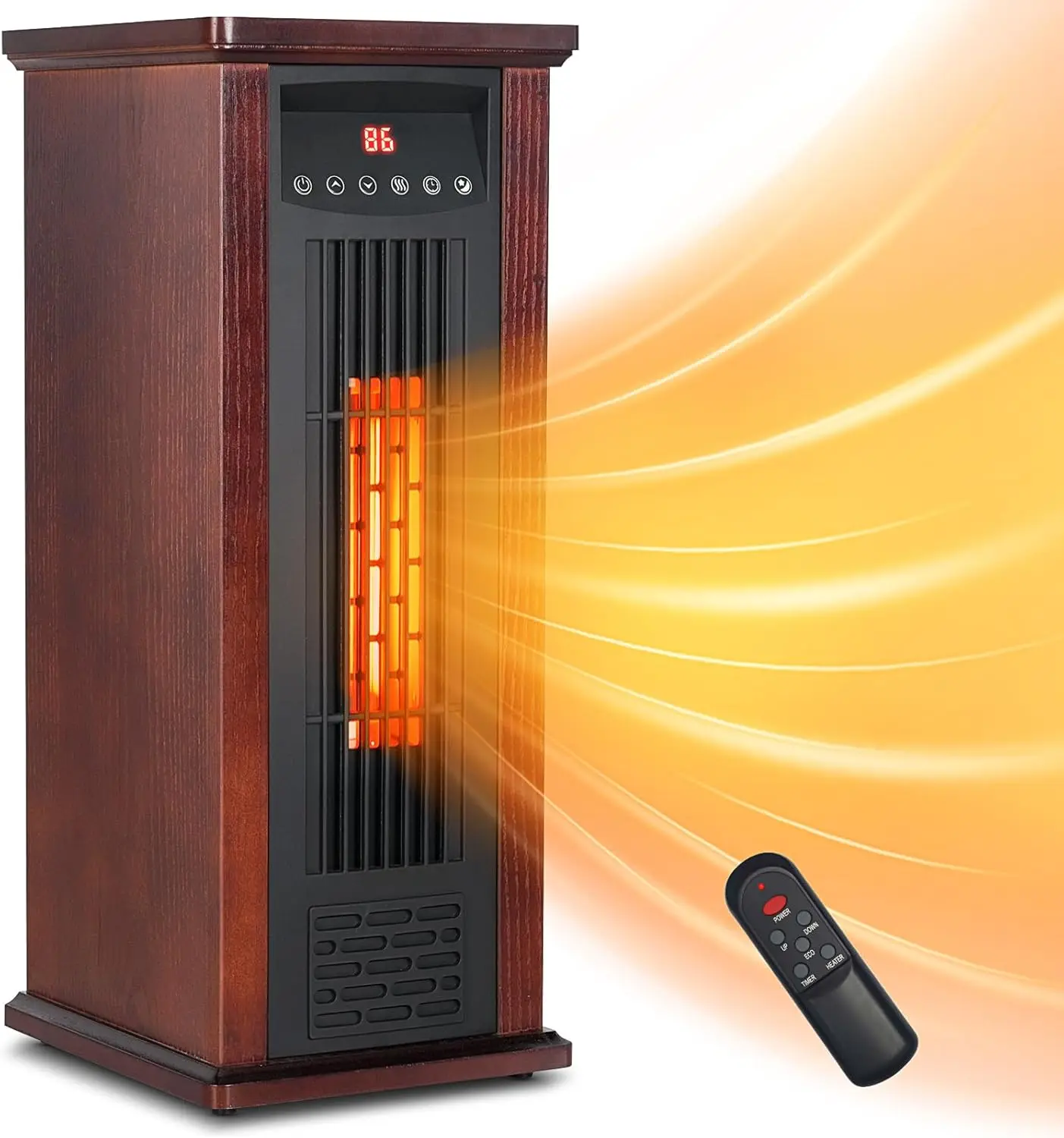 Electric Infrared Space Heater, Quartz Heater for Indoor Use, Tip-Over & Overheat Protection with Remote Control, 3 Heat Setting