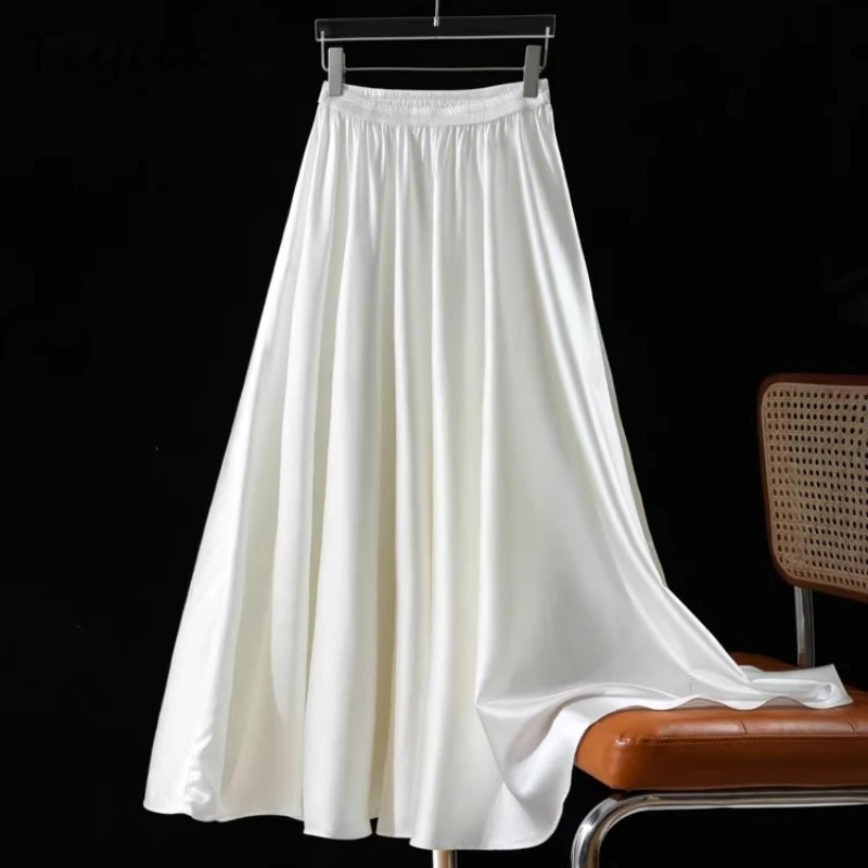 Tcyeek 92% Real Silk Long Skirts for Women 21MM Silk Female Clothing 2026 Spring Summer Elegant White Skirt Faldones Para Mujer