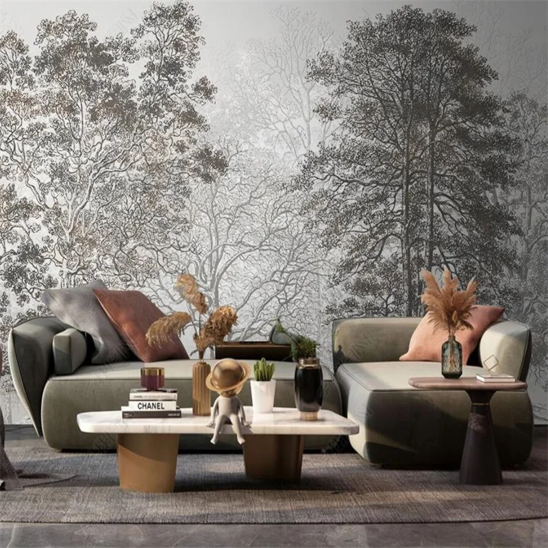 

Nordic Minimalist Forest Wood Gray Wallpaper for Home Decor Custom Mural Living Room Background Wall Bedroom Decor 3D Wall Paper