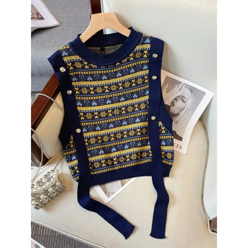 

Sweater Vest Women Retro All-match Classic Fashion Knitting Preppy Style Simple Design Casual Chic Sweet Vests N323