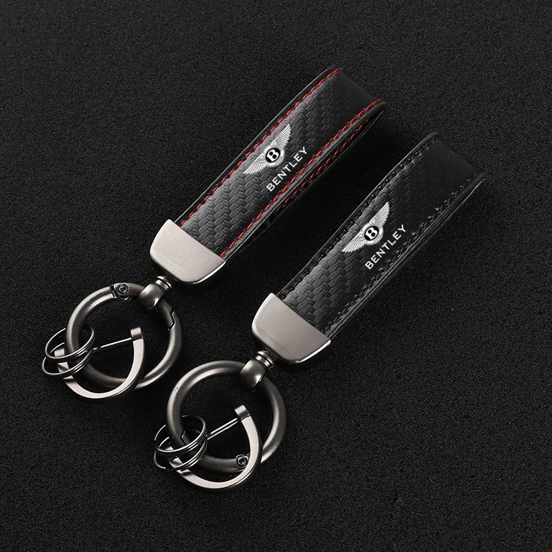 Leather Carbon Fiber Car Rings Keychain Zinc Alloy Keyrings For Bentley GT MULLINER car accessories with logo