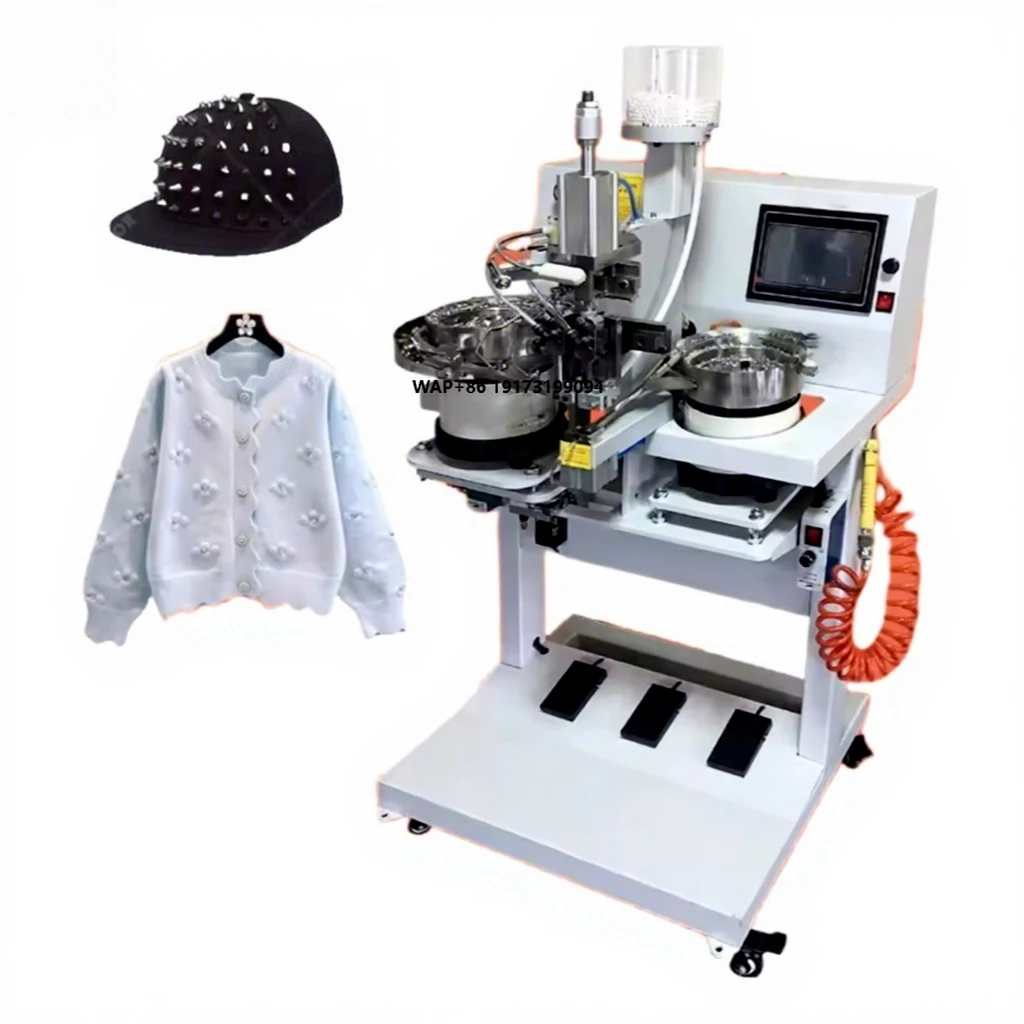 Automatic Single Head Pearl Bead Punching Fabric Nail Riveting Sewing Attach Fix Setting Machine for Hats and Clothes
