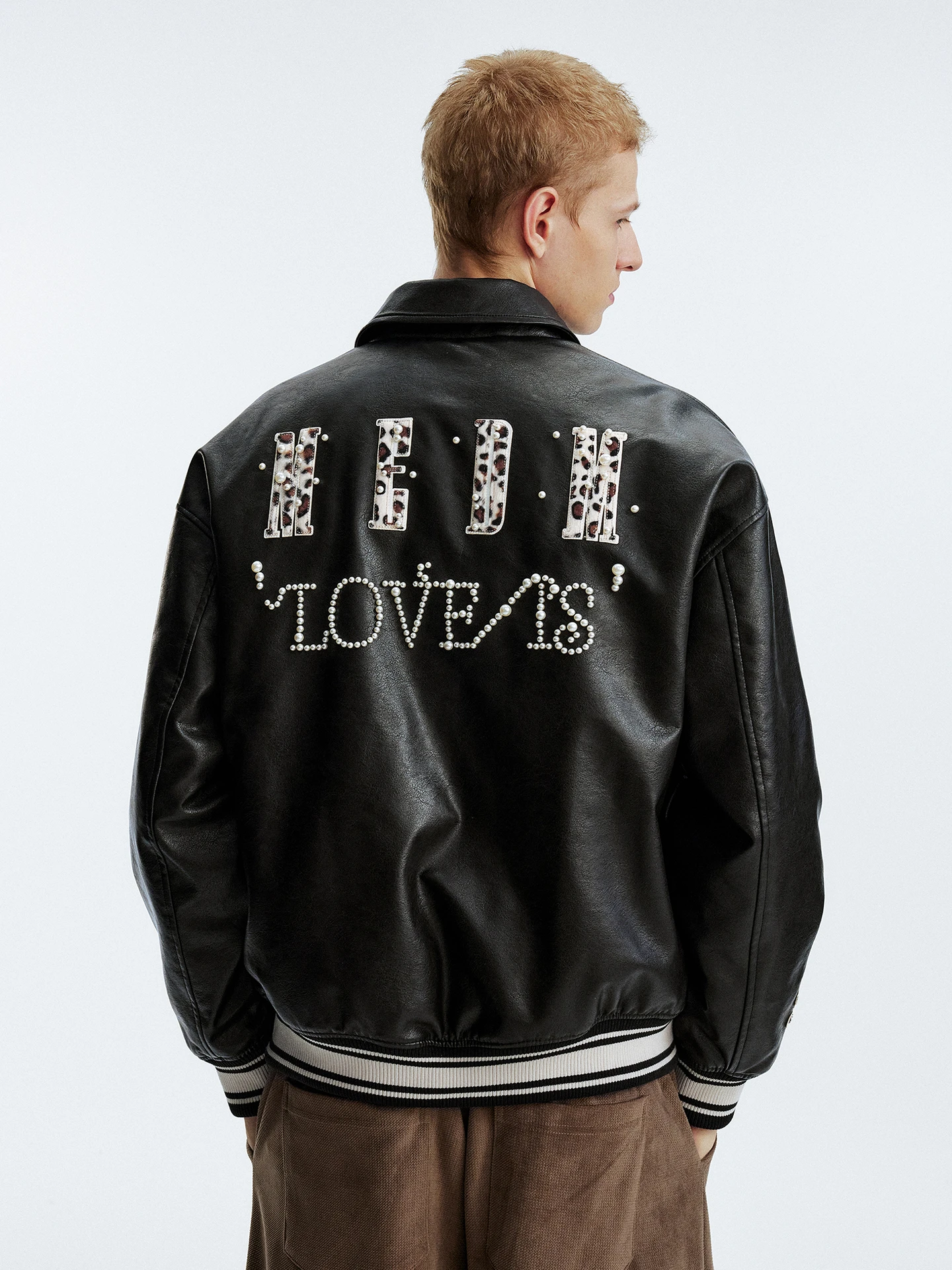 MEDM Jaket Baseball Katun Berkerah Kulit Lapis Ganda Model Lipat Kasual Streetwear Pria Mantel Panjang Hangat Bahan Poliester