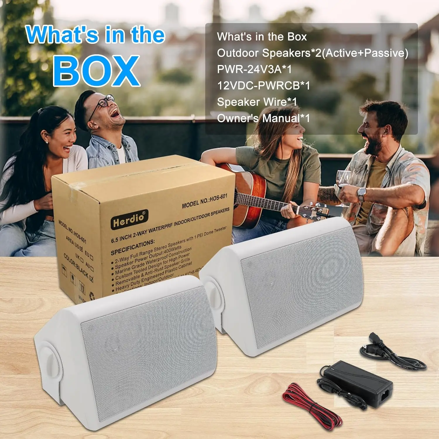 Herdio 6,5" 400W 2PCS Indoor Outdoor Bluetooth-Lautsprecher Wandmontage-Lautsprecher Wasserdicht Wetterbeständig für Terrasse Garage Zuhause 3