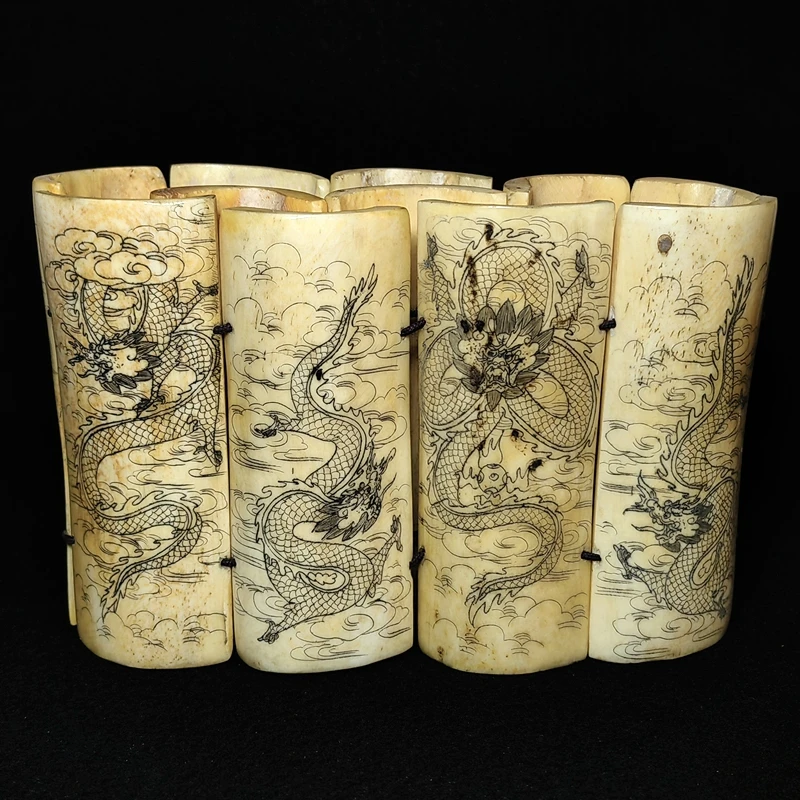 YIZHU CULTUER ART Size 11.3×4.5×0.6cm A set of 11 pieces Hand-carved Nine Loong Dragons Old Table Decoration