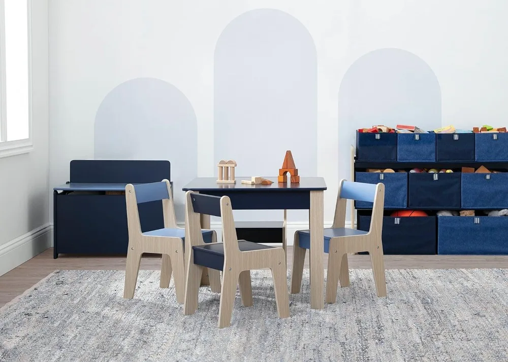 GAP GapKids Table and 4 Chair Set - Greenguard Gold Certified, Navy/Natural Study Table for Kids