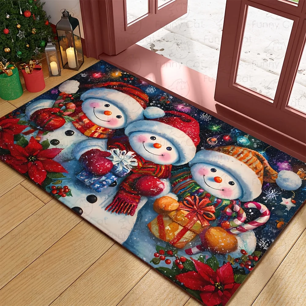 1pc, Welcome Doormat with Christmas Snowman Design, Featuring Three Adorable Snowmen, Creates a Cozy Christmas Ambiance - Deco